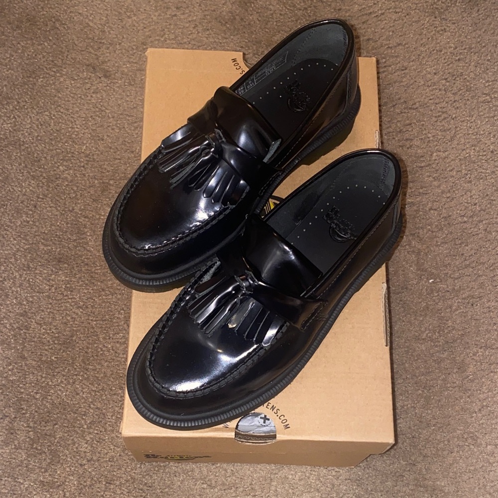 Dr. Martens Black Patent Tassel Loafers - Women's Slip-On Flats